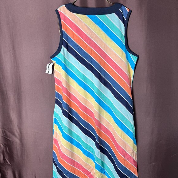 Land's‎ End Women's 1X LONG Striped Sleeveless Swim Cover Up Dress Pockets - Picture 7 of 10